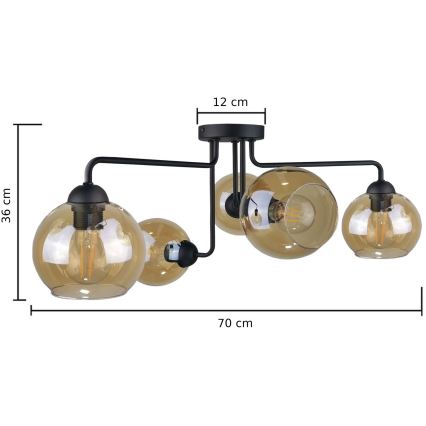 Żyrandol natynkowy MONDE BLACK 5xE27/60W/230V