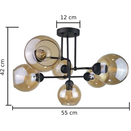 Żyrandol natynkowy MONDE BLACK 6xE27/60W/230V