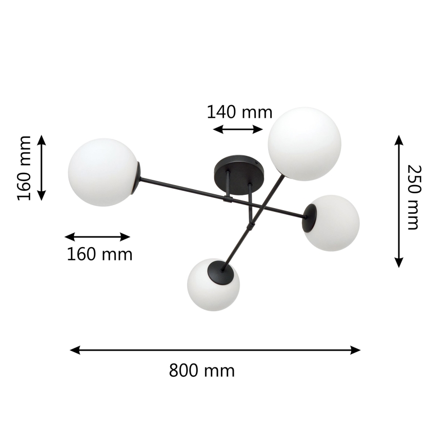 Żyrandol natynkowy MOON 4xE27/15W/230V czarny