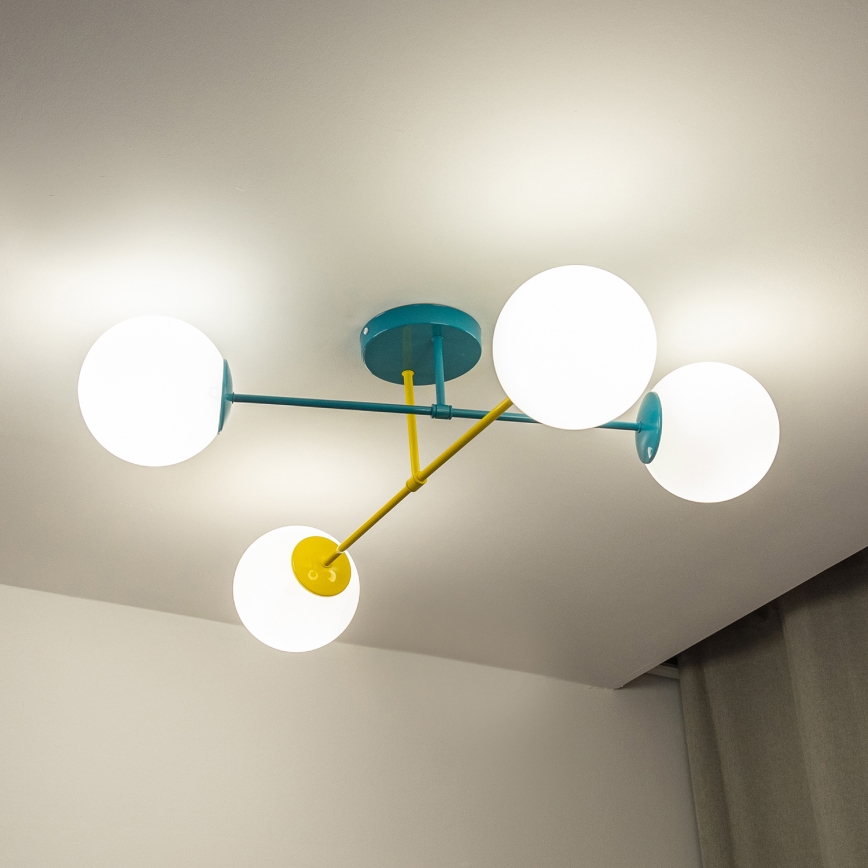 Přisazený lustr MOON 4xE27/15W/230V tyrkysová/žlutá