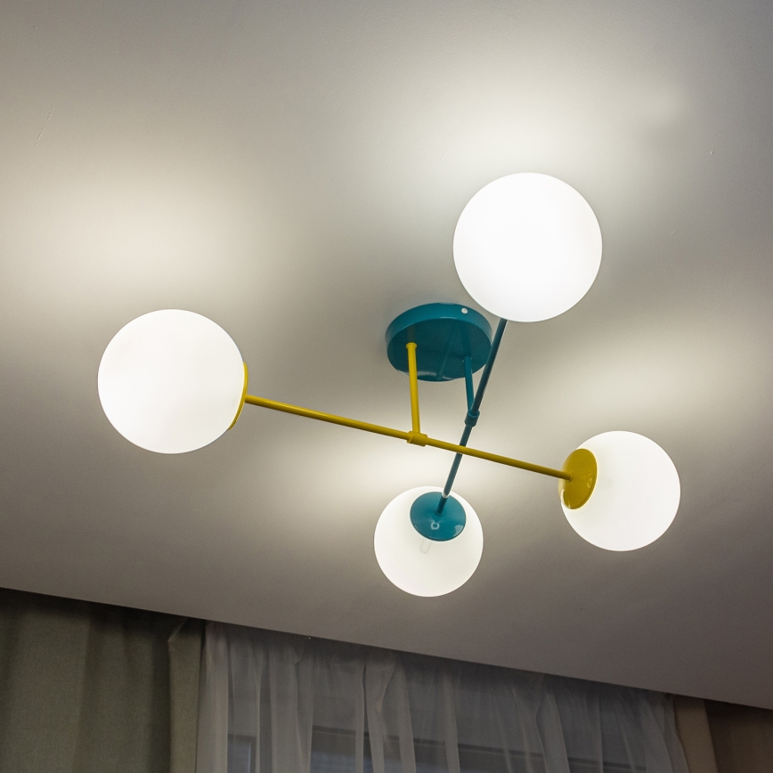 Přisazený lustr MOON 4xE27/15W/230V tyrkysová/žlutá