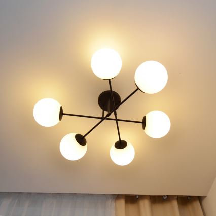 Żyrandol natynkowy MOON 6xE27/15W/230V czarny