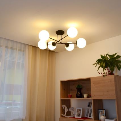 Żyrandol natynkowy MOON 6xE27/15W/230V czarny