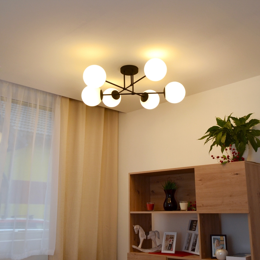 Żyrandol natynkowy MOON 6xE27/15W/230V czarny