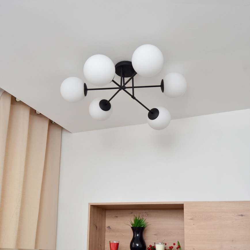 Żyrandol natynkowy MOON 6xE27/15W/230V czarny