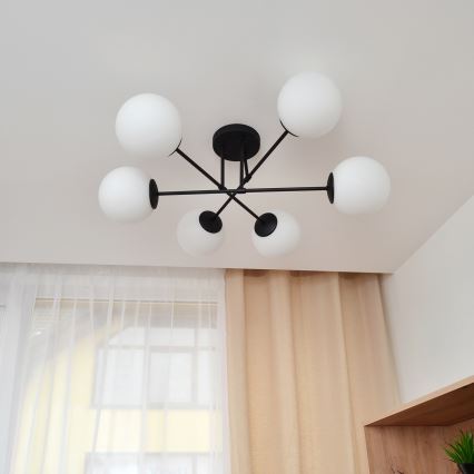 Żyrandol natynkowy MOON 6xE27/15W/230V czarny