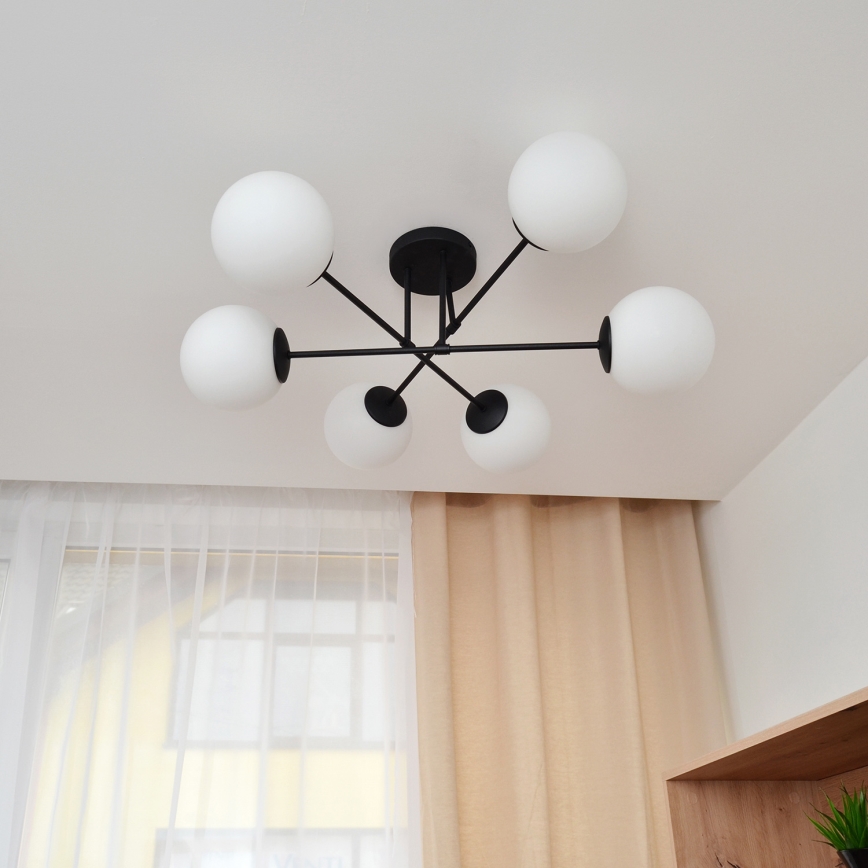 Żyrandol natynkowy MOON 6xE27/15W/230V czarny