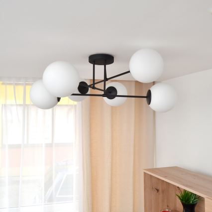 Żyrandol natynkowy MOON 6xE27/15W/230V czarny