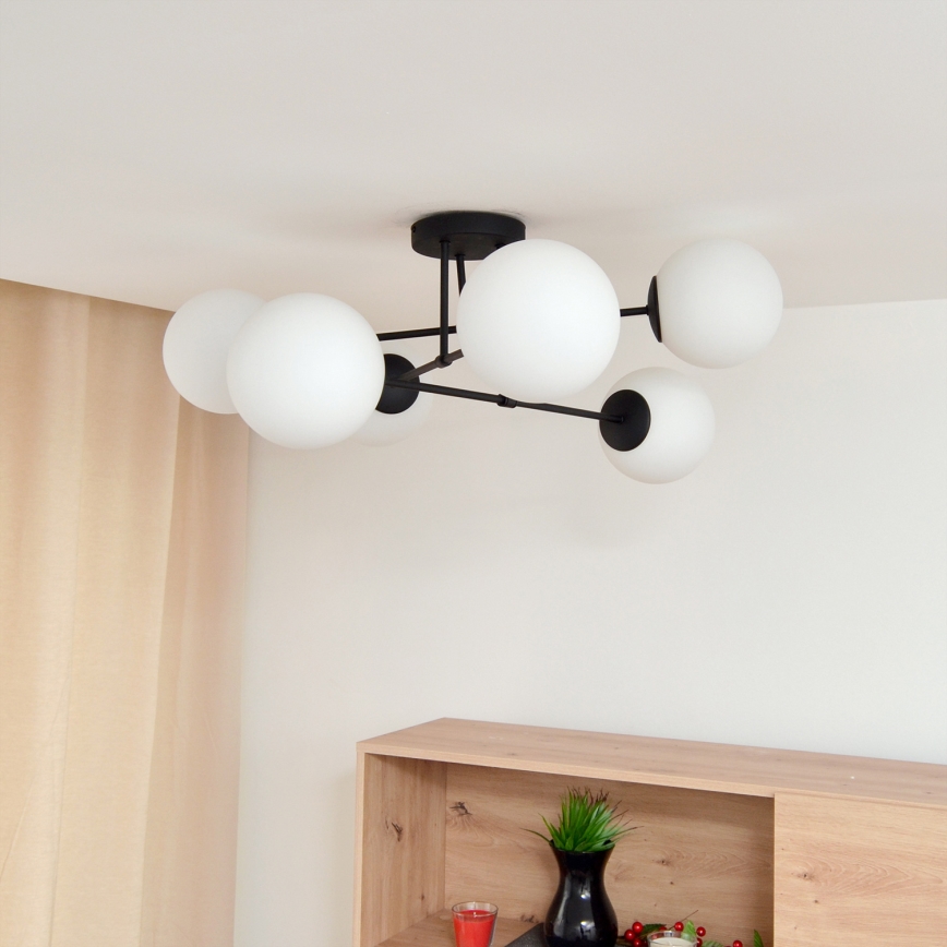 Żyrandol natynkowy MOON 6xE27/15W/230V czarny