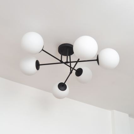 Żyrandol natynkowy MOON 6xE27/15W/230V czarny