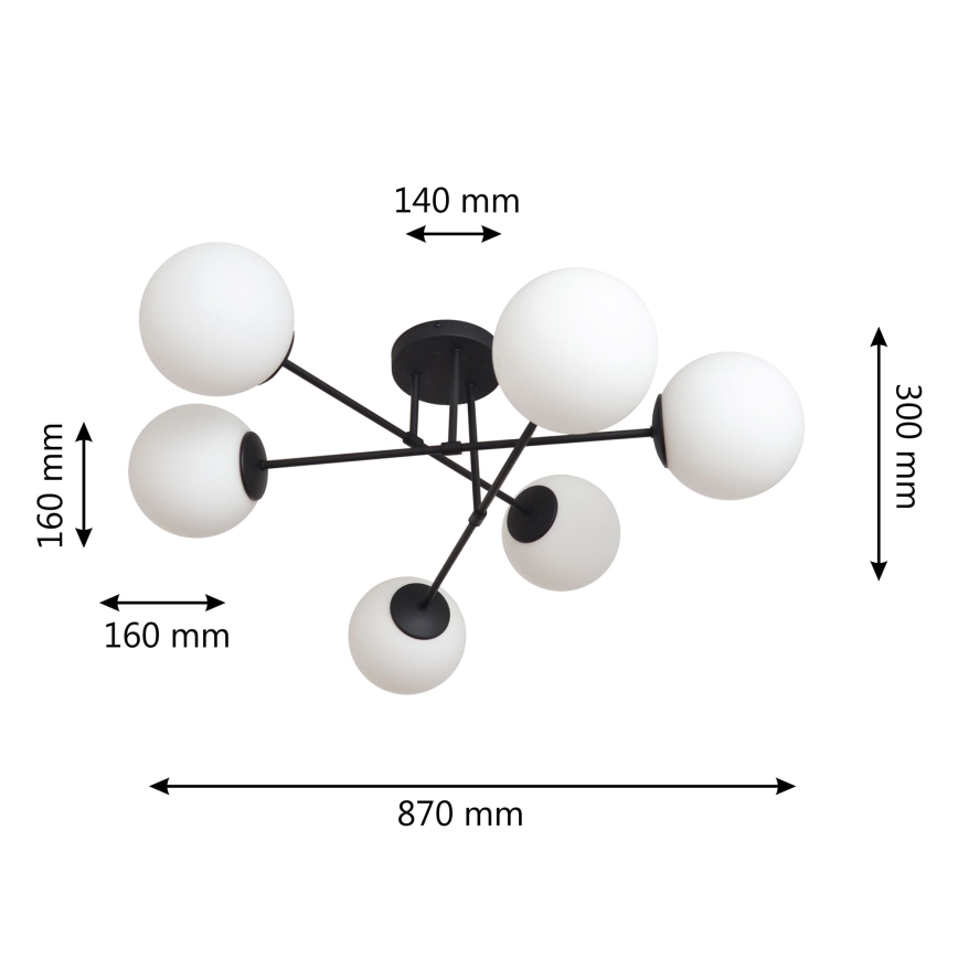 Żyrandol natynkowy MOON 6xE27/15W/230V czarny