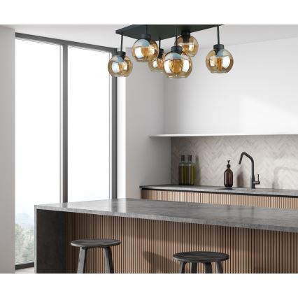 Żyrandol natynkowy NESSA 6xE27/60W/230V czarny/dymny beżowy
