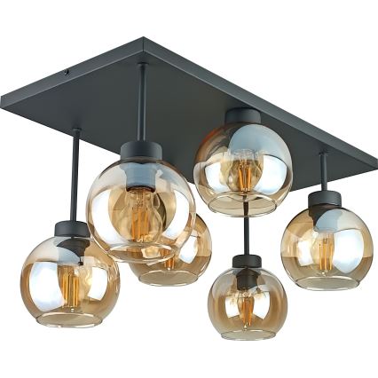 Żyrandol natynkowy NESSA 6xE27/60W/230V czarny/dymny beżowy