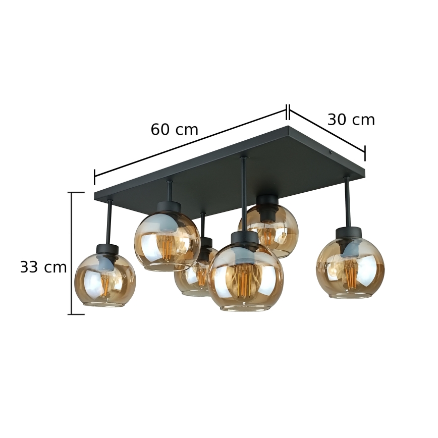 Żyrandol natynkowy NESSA 6xE27/60W/230V czarny/dymny beżowy