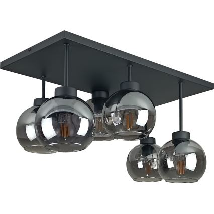 Żyrandol natynkowy NESSA 6xE27/60W/230V czarny/dymny czarny