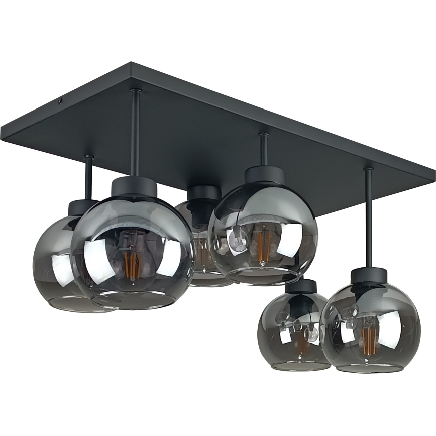 Żyrandol natynkowy NESSA 6xE27/60W/230V czarny/dymny czarny
