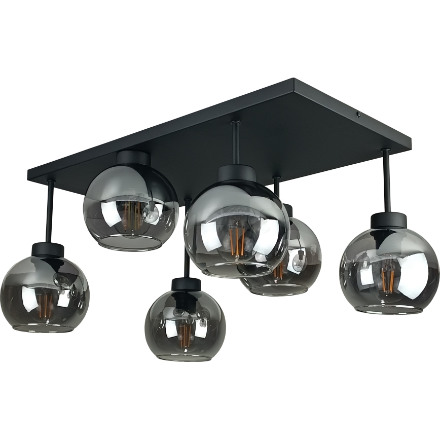 Żyrandol natynkowy NESSA 6xE27/60W/230V czarny/dymny czarny