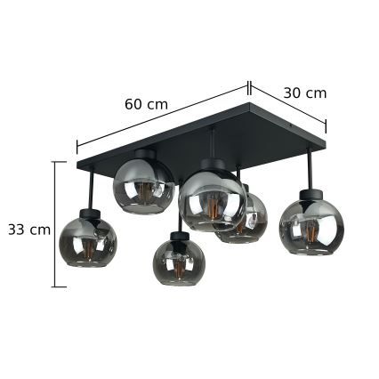 Żyrandol natynkowy NESSA 6xE27/60W/230V czarny/dymny czarny
