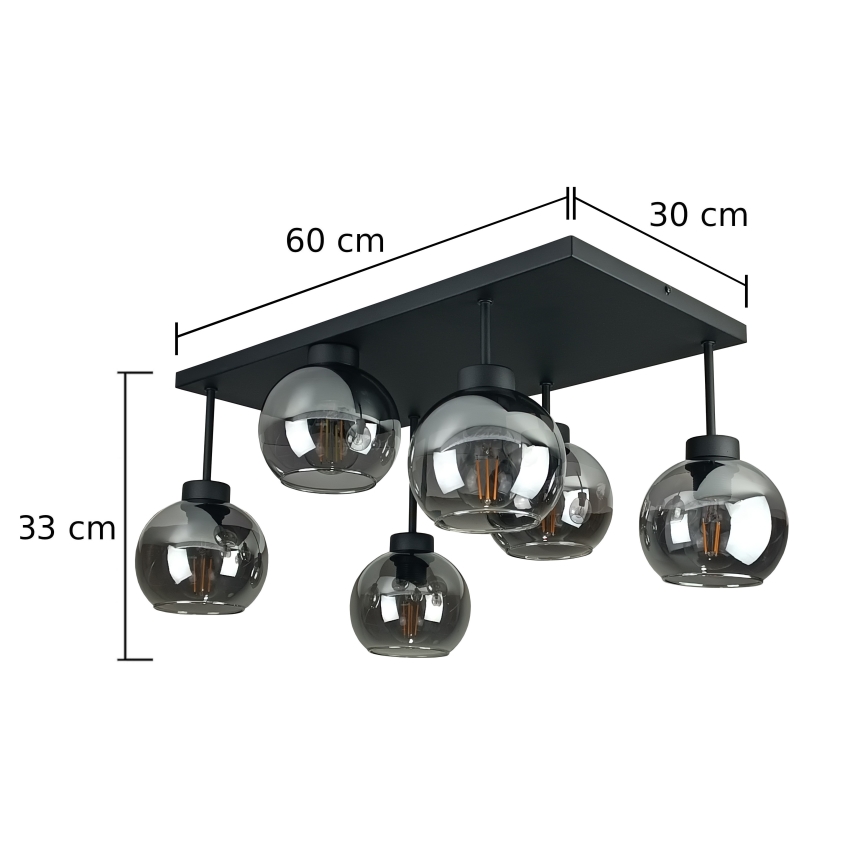 Żyrandol natynkowy NESSA 6xE27/60W/230V czarny/dymny czarny