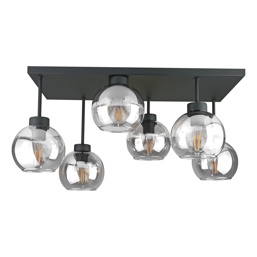 Żyrandol natynkowy NESSA 6xE27/60W/230V czarny/przezroczysty