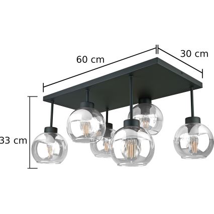 Żyrandol natynkowy NESSA 6xE27/60W/230V czarny/przezroczysty