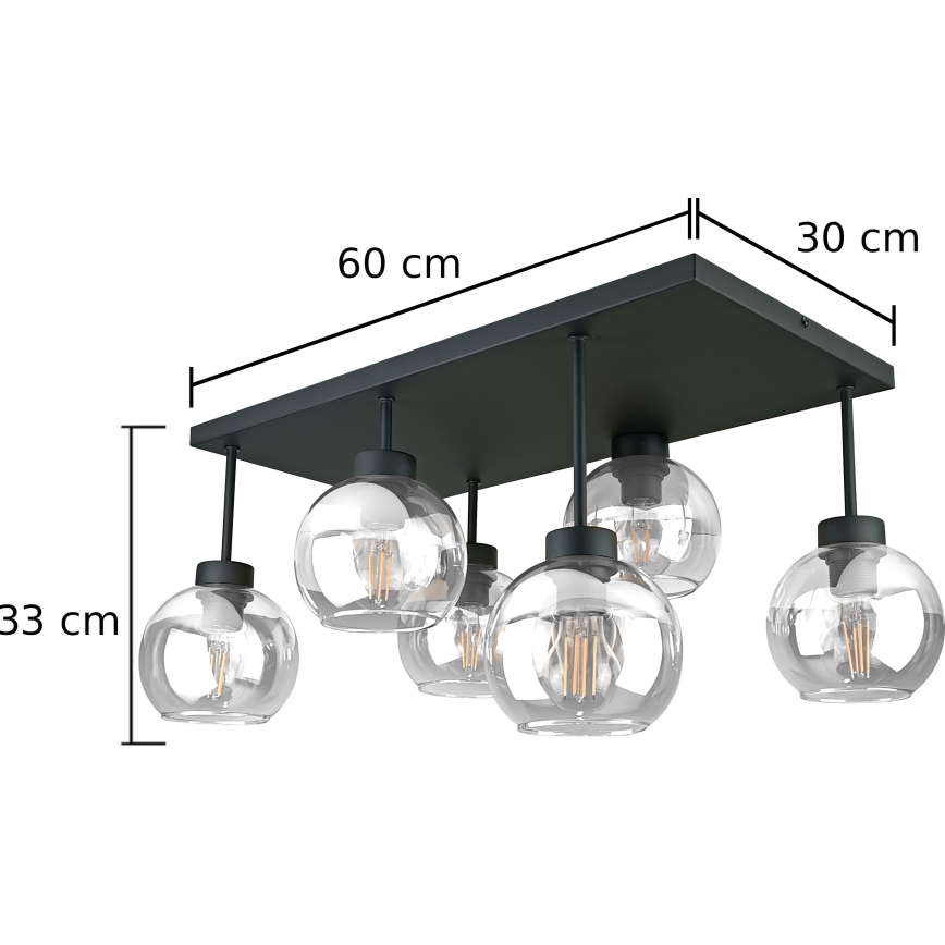 Żyrandol natynkowy NESSA 6xE27/60W/230V czarny/przezroczysty