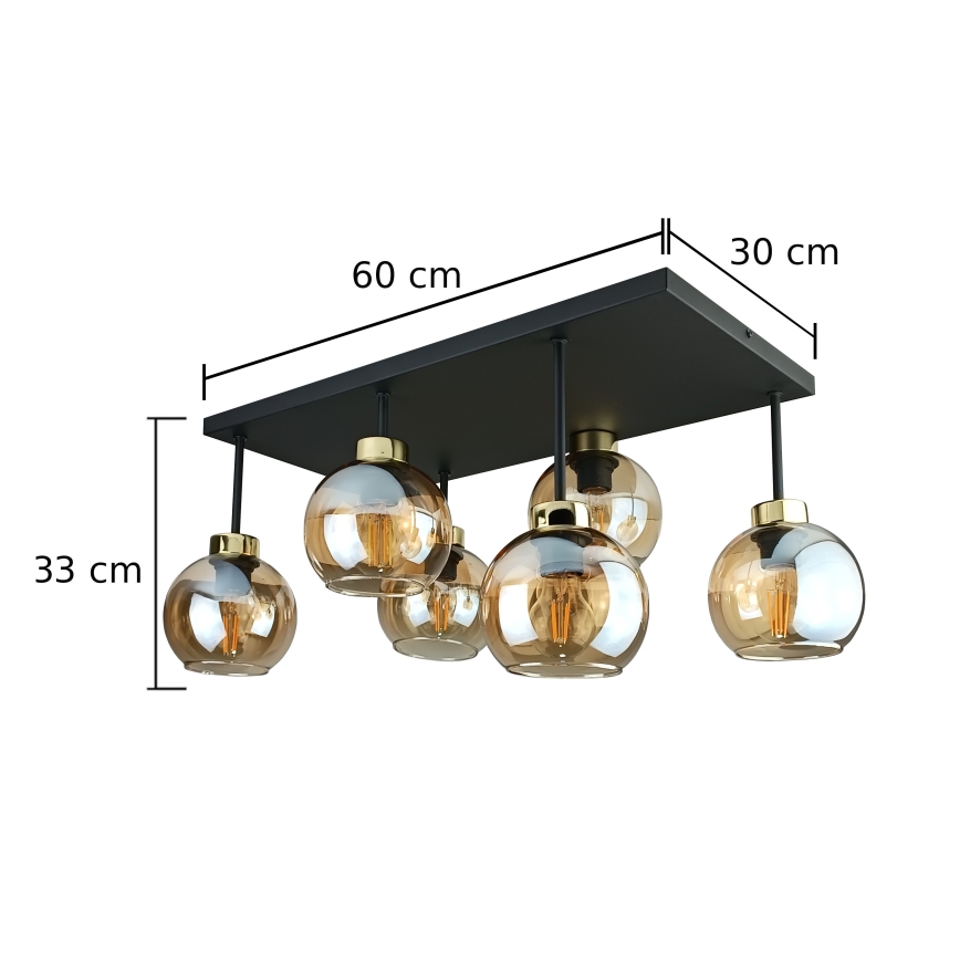 Żyrandol natynkowy NESSA 6xE27/60W/230V czarny/złoty/dymny beżowy