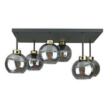 Żyrandol natynkowy NESSA 6xE27/60W/230V czarny/złoty/dymny czarny