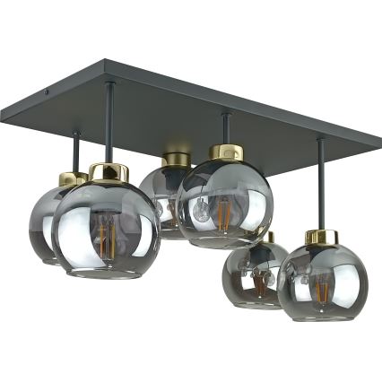 Żyrandol natynkowy NESSA 6xE27/60W/230V czarny/złoty/dymny czarny