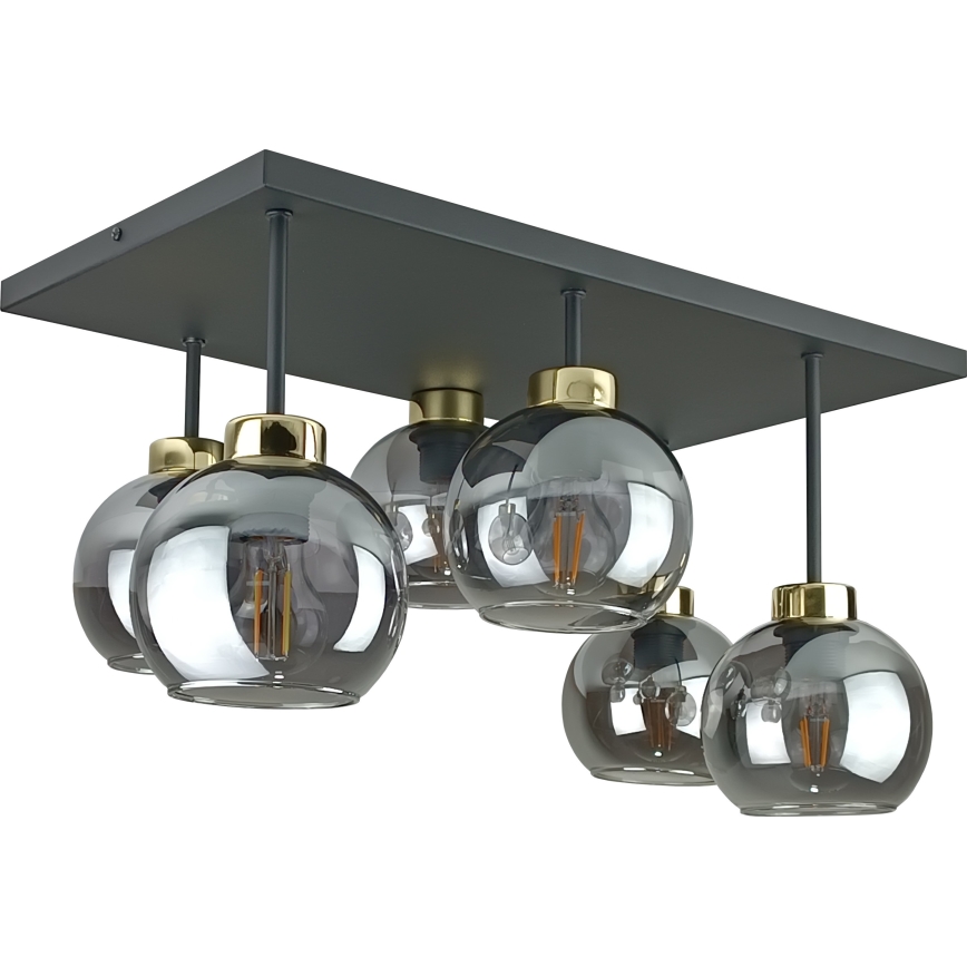 Żyrandol natynkowy NESSA 6xE27/60W/230V czarny/złoty/dymny czarny