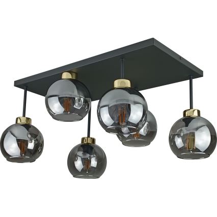 Żyrandol natynkowy NESSA 6xE27/60W/230V czarny/złoty/dymny czarny