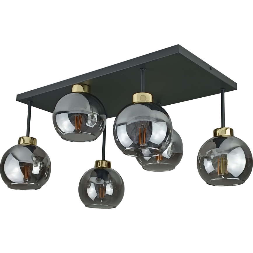 Żyrandol natynkowy NESSA 6xE27/60W/230V czarny/złoty/dymny czarny