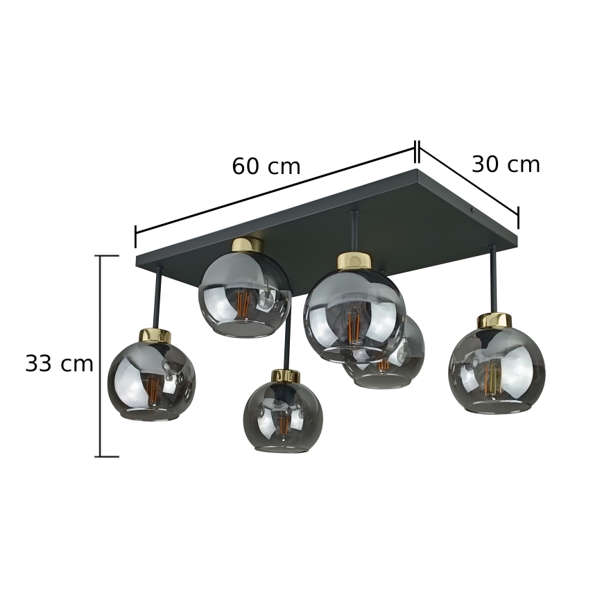 Żyrandol natynkowy NESSA 6xE27/60W/230V czarny/złoty/dymny czarny