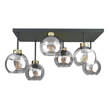 Żyrandol natynkowy NESSA 6xE27/60W/230V czarny/złoty/przezroczysty