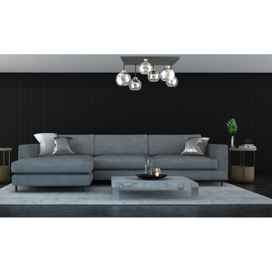 Żyrandol natynkowy NESSA 6xE27/60W/230V czarny/złoty/przezroczysty