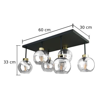 Żyrandol natynkowy NESSA 6xE27/60W/230V czarny/złoty/przezroczysty