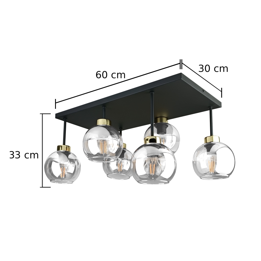 Żyrandol natynkowy NESSA 6xE27/60W/230V czarny/złoty/przezroczysty