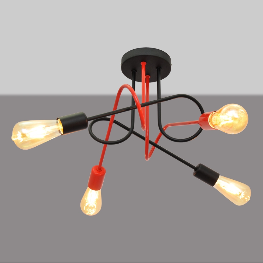 Żyrandol natynkowy OXFORD 4xE27/15W/230V czarny/czerwony