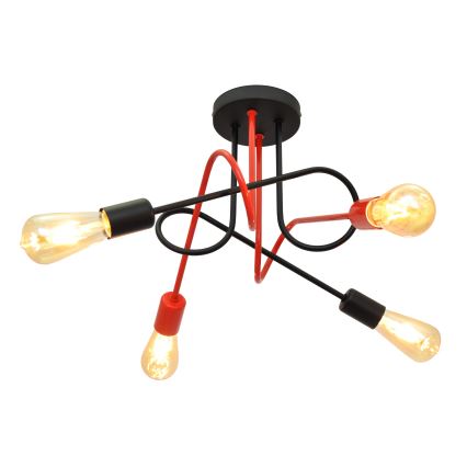 Żyrandol natynkowy OXFORD 4xE27/15W/230V czarny/czerwony