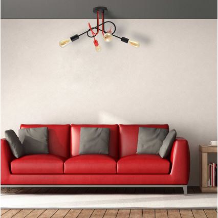 Żyrandol natynkowy OXFORD 4xE27/15W/230V czarny/czerwony