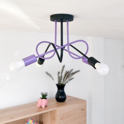Żyrandol natynkowy OXFORD 4xE27/15W/230V czarny/fioletowy