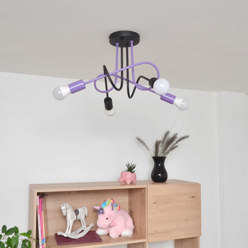 Żyrandol natynkowy OXFORD 4xE27/15W/230V czarny/fioletowy