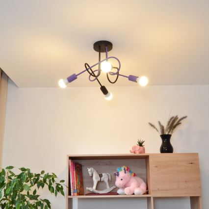 Żyrandol natynkowy OXFORD 4xE27/15W/230V czarny/fioletowy