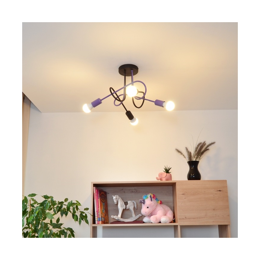 Żyrandol natynkowy OXFORD 4xE27/15W/230V czarny/fioletowy