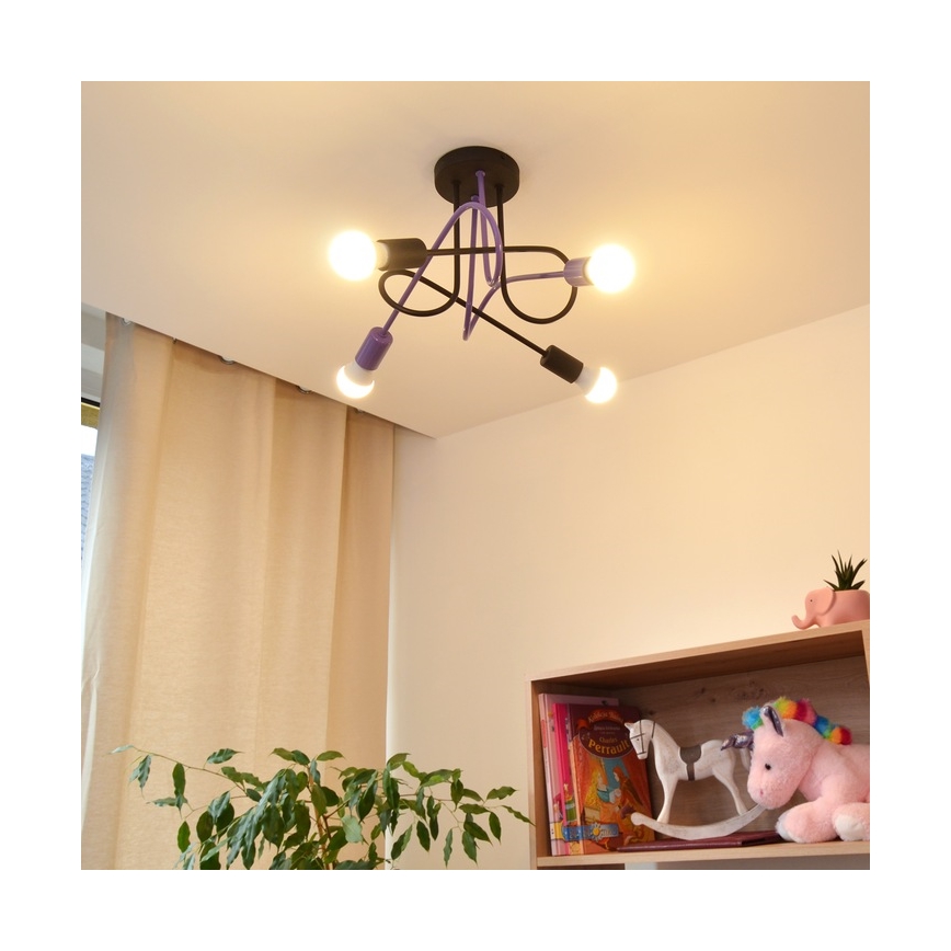 Żyrandol natynkowy OXFORD 4xE27/15W/230V czarny/fioletowy