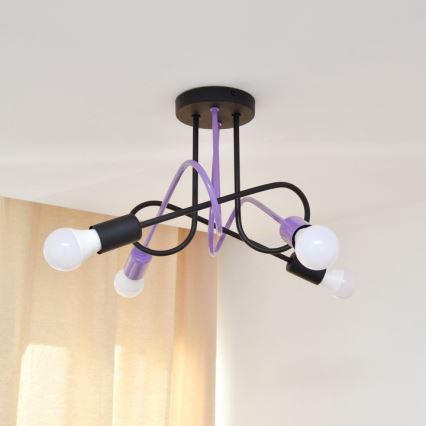 Żyrandol natynkowy OXFORD 4xE27/15W/230V czarny/fioletowy