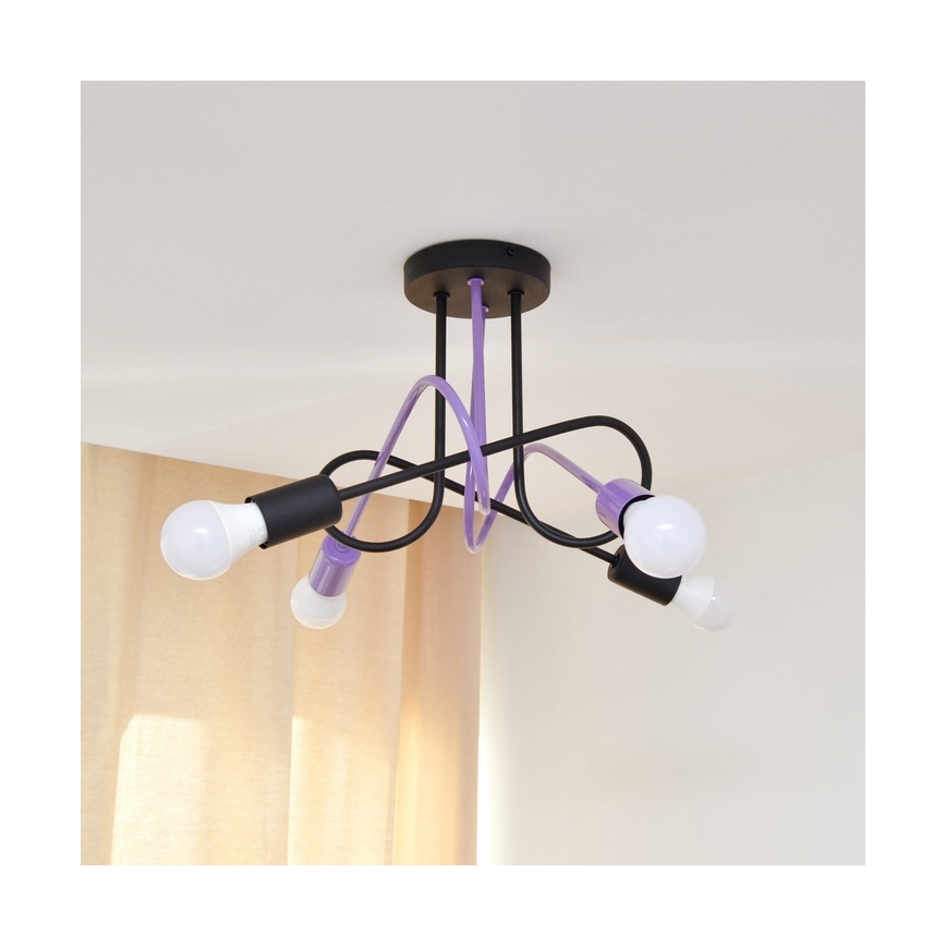 Żyrandol natynkowy OXFORD 4xE27/15W/230V czarny/fioletowy