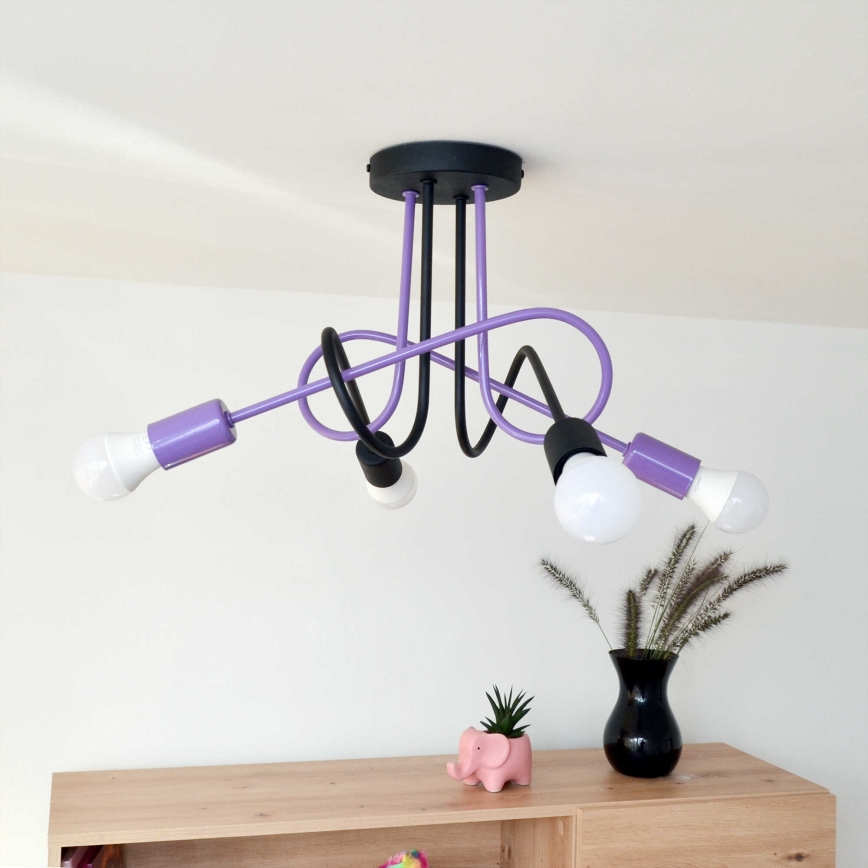 Żyrandol natynkowy OXFORD 4xE27/15W/230V czarny/fioletowy