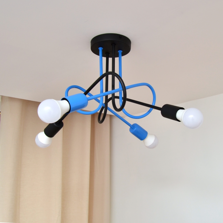 Żyrandol natynkowy OXFORD 4xE27/15W/230V czarny/niebieski