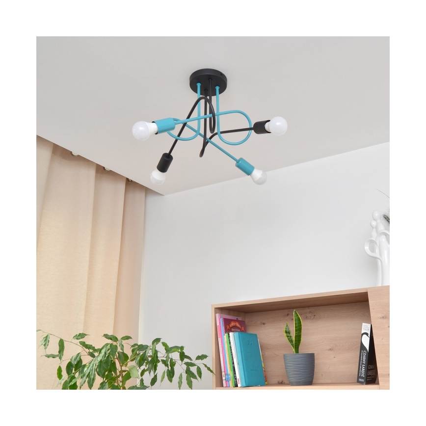 Żyrandol natynkowy OXFORD 4xE27/15W/230V czarny/turkusowy